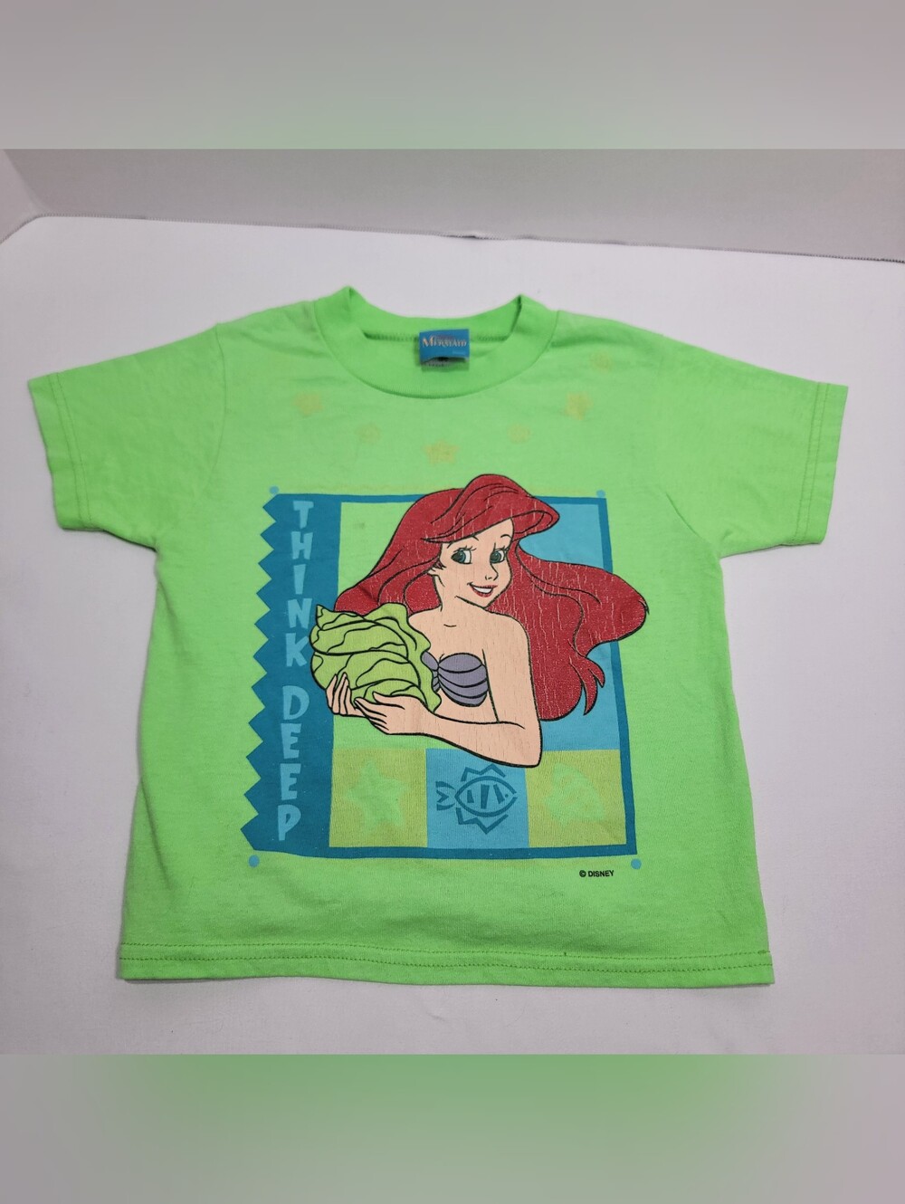 Vintage Disney Green Ariel 'Think Deep' Tee with Red Hair Graphic